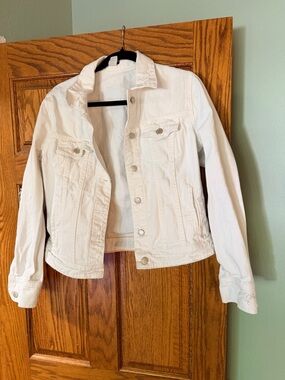 J Crew distressed White Denim Jacket - Classic Button-Front